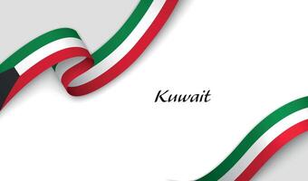 Curved ribbon with fllag of Kuwait on white background vector