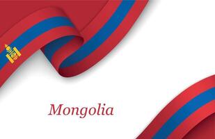 Ribbon with fllag of Mongolia on white background vector