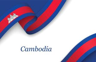 Ribbon with fllag of Cambodia on white background vector
