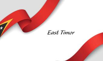 Curved ribbon with fllag of East Timor on white background vector