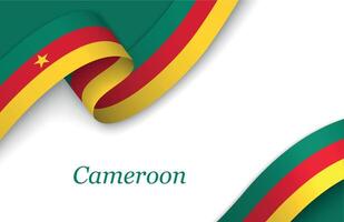 Ribbon with fllag of Cameroon on white background vector