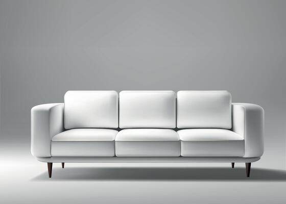 Modern White Sofa with Cushions on Gray Background