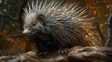 a porcupine that is sitting on a tree branch photo