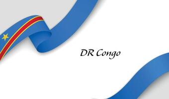 Curved ribbon with fllag of DR Congo on white background vector