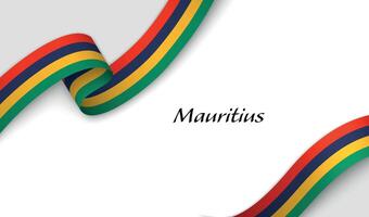 Curved ribbon with fllag of Mauritius on white background vector