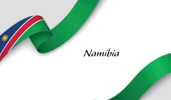 Curved ribbon with fllag of Namibia on white background vector