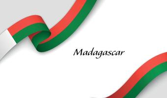Curved ribbon with fllag of Madagascar on white background vector