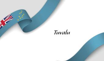 Curved ribbon with fllag of Tuvalu on white background vector