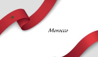 Curved ribbon with fllag of Morocco on white background vector