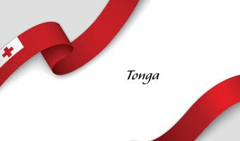 Curved ribbon with fllag of Tonga on white background vector