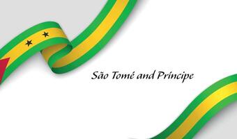 Curved ribbon with fllag of Sao Tome and Principe on white background vector