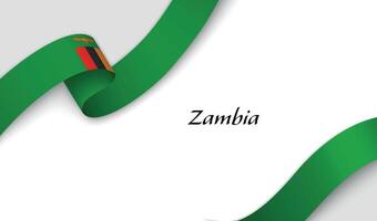 Curved ribbon with fllag of Zambia on white background vector