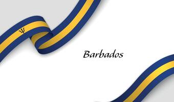 Curved ribbon with fllag of Barbados on white background vector