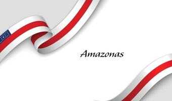 Curved ribbon with fllag of Amazonas is a state of Brazil on white background vector