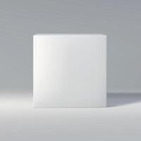 Simple white cube in front view on a gray gradient background, casting shadow. vector
