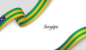 Curved ribbon with fllag of Sergipe is a state of Brazil on white background vector