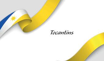 Curved ribbon with fllag of Tocantins is a state of Brazil on white background vector