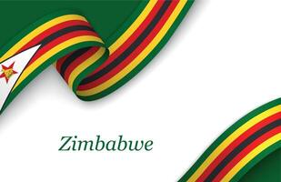 Ribbon with fllag of Zimbabwe on white background vector