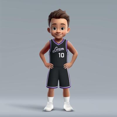 3d cartoon young basketball player in team kit.