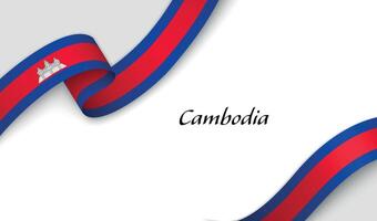 Curved ribbon with fllag of Cambodia on white background vector