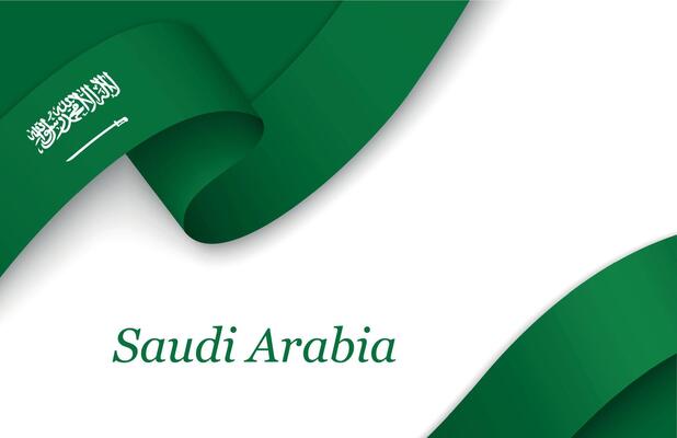 Ribbon with fllag of Saudi Arabia on white background
