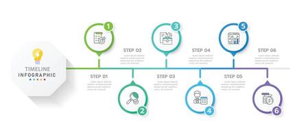 Infographic template for business. 6 Steps Modern Timeline diagram with road journey concept, presentation infographic. vector