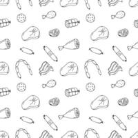 Seamless meat pattern. Doodle meat background. illustration with meat products icons vector