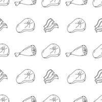 Seamless meat pattern. Doodle meat background. illustration with meat products icons vector