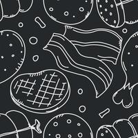 Seamless meat pattern. Doodle meat background. illustration with meat products icons vector