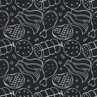 Seamless meat pattern. Doodle meat background. illustration with meat products icons vector