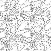 Seamless meat pattern. Doodle meat background. illustration with meat products icons vector