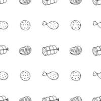 Seamless meat pattern. Doodle meat background. illustration with meat products icons vector