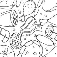 Seamless meat pattern. Doodle meat background. illustration with meat products icons vector