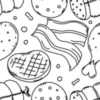 Seamless meat pattern. Doodle meat background. illustration with meat products icons vector
