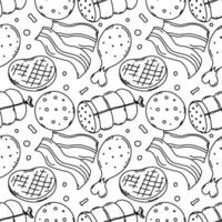 Seamless meat pattern. Doodle meat background. illustration with meat products icons vector