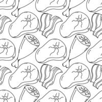 Seamless meat pattern. Doodle meat background. illustration with meat products icons vector