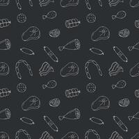 Seamless meat pattern. Doodle meat background. illustration with meat products icons vector