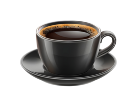 Black Coffee in a Cup with Saucer. Isolated on transparent background png