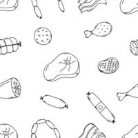 Seamless meat pattern. Doodle meat background. illustration with meat products icons vector