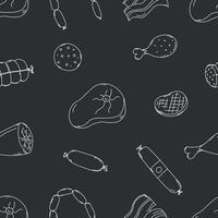 Seamless meat pattern. Doodle meat background. illustration with meat products icons vector