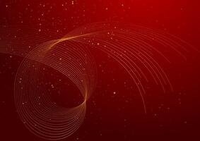 Golden wavy lines and dots on red background vector