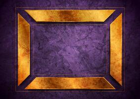Golden geometric frame on violet grunge background vector