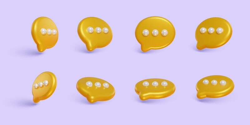 3d set yellow bubble chat comment icon