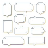 collection set of retro game 8bit pixel speech bubble balloon black and white color with quotation marks vector