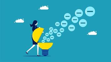 a woman is walking towards a light bulb with many dots coming out of it vector