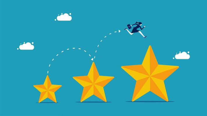 a man is jumping on top of five stars