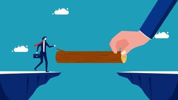 businessman walking on a log over a cliff vector