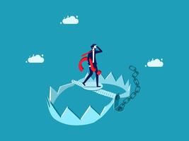 businessman standing on top of a broken bridge with chains vector