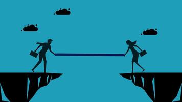 two people are pulling each other across a cliff vector