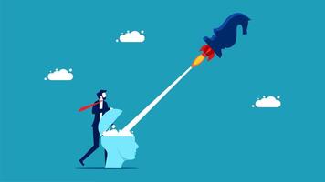 businessman with rocket on his head and a man with a rocket on his head vector